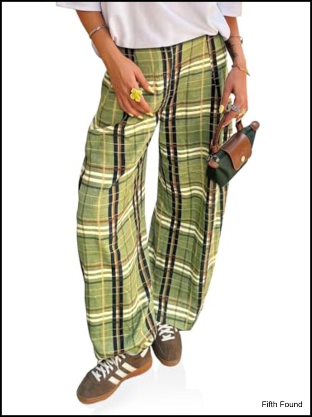 Wide Leg Palazzo Pants with Elastic Waist and Plaid Pattern